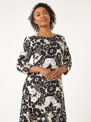 Roman Black Petite Floral Print Stretch Dress - Image 1 of 5