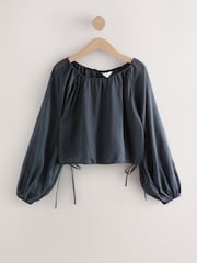 Blue 100% Linen Long Sleeve Boho Top - Image 5 of 7