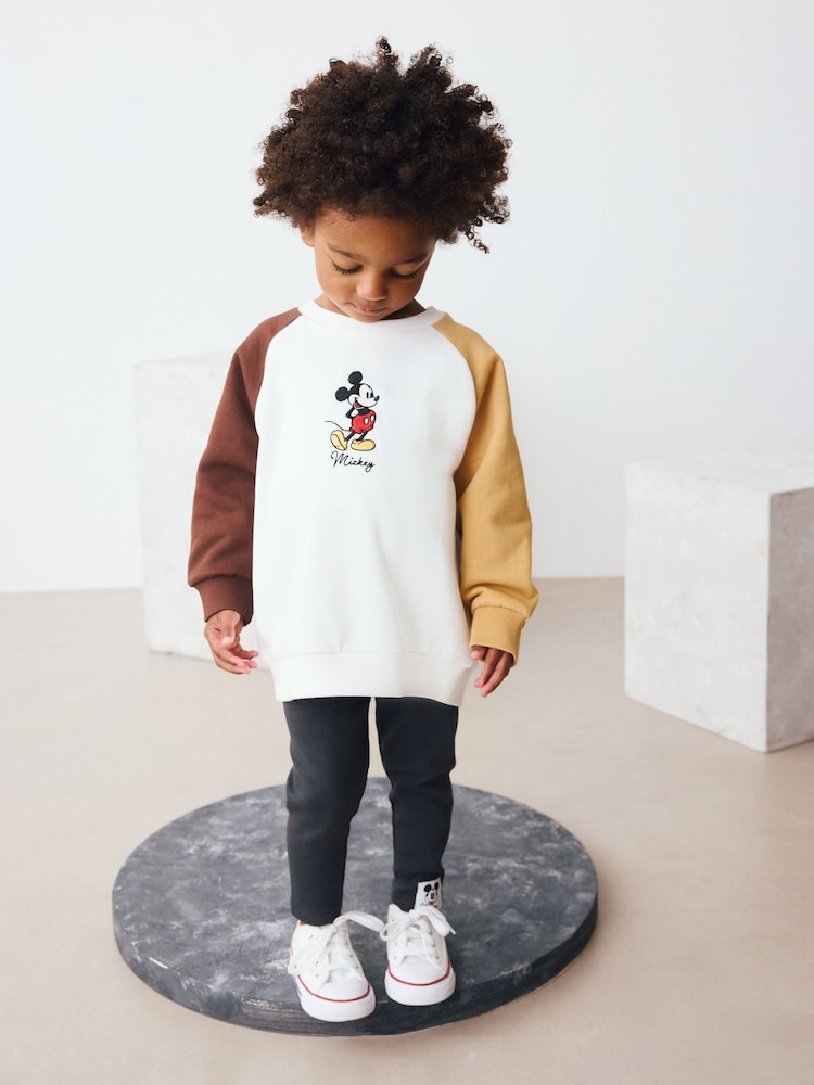 Ecru/Brown Mickey Mouse Crew Sweatshirt and Leggings Set (3mths-8yrs) - Image 1 of 4