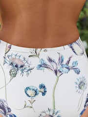 Kew Collection White/Blue Floral Print Midi Waist Bikini Bottoms - Image 5 of 8