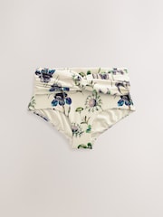 Kew Collection White/Blue Floral Print Midi Waist Bikini Bottoms - Image 6 of 8