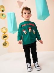 Dark Green Christmas Mickey & Friends Print Long Sleeve T-Shirt (3mths-8yrs) - Image 3 of 3
