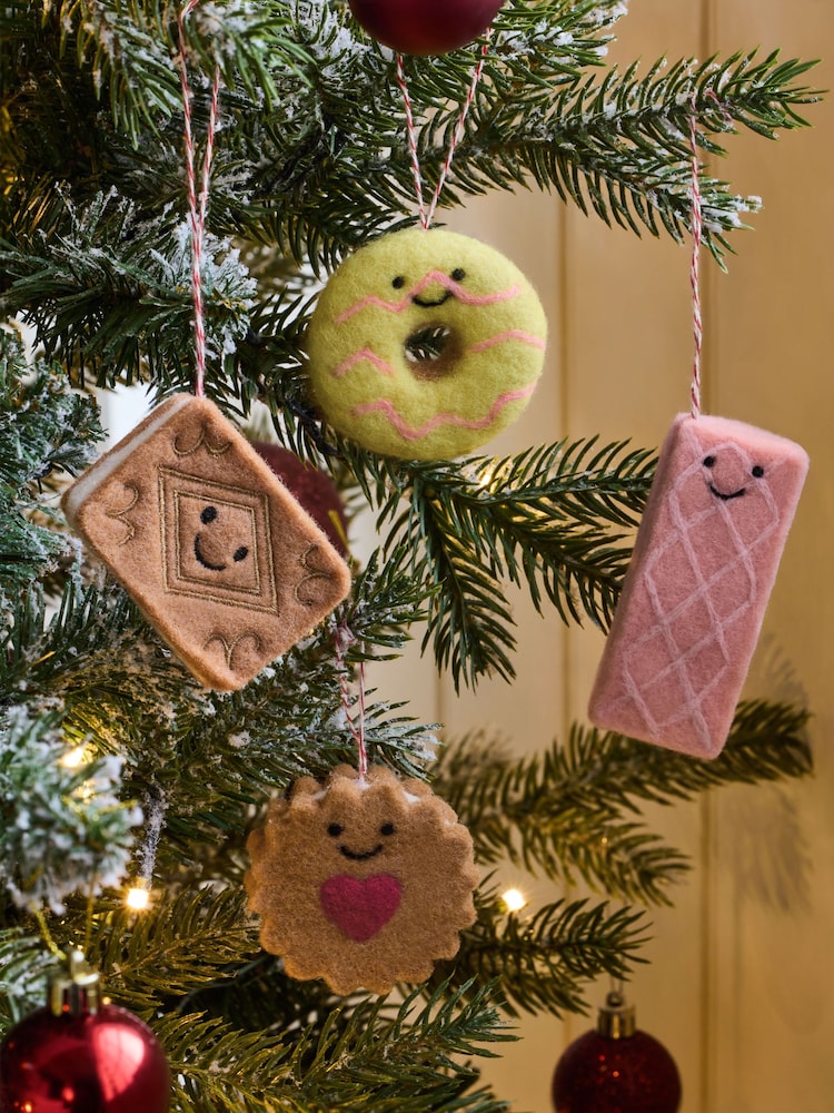 4 Pack Multi Assorted Biscuit Felt Christmas Baubles - Image 1 of 3