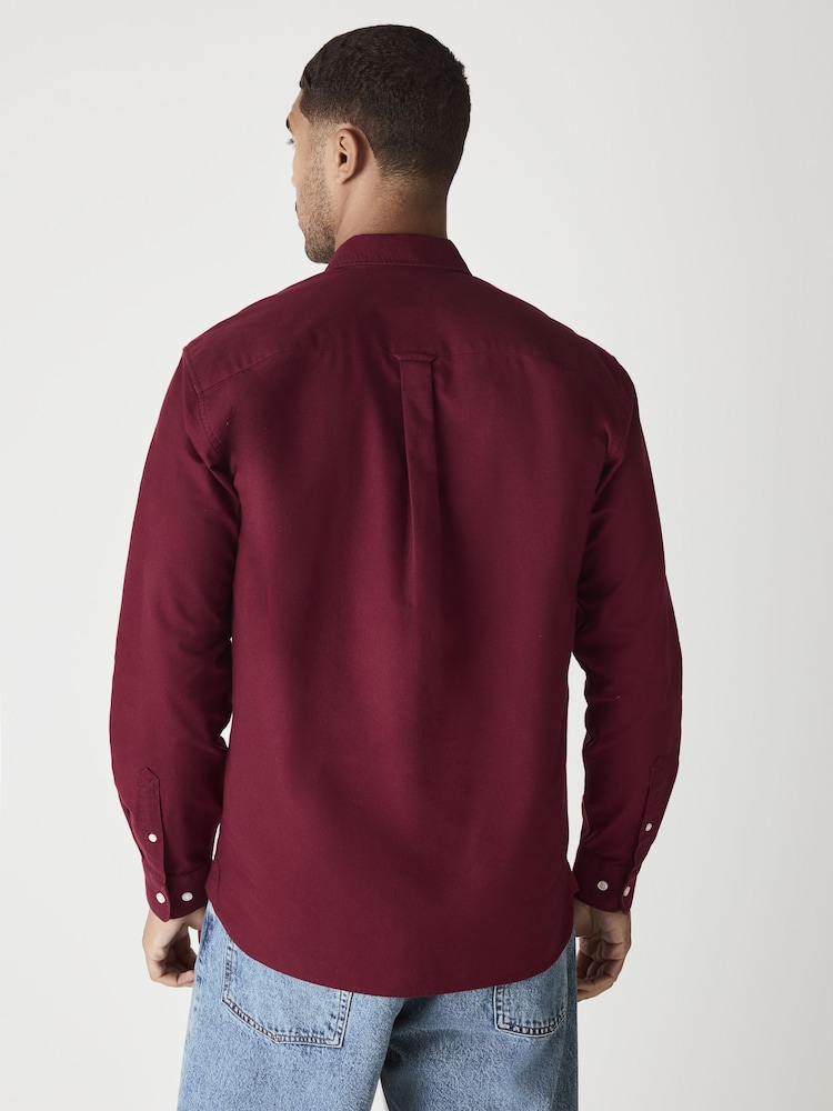 Burgundy Red Regular Fit Long Sleeve Oxford Shirt - Image 2 of 8