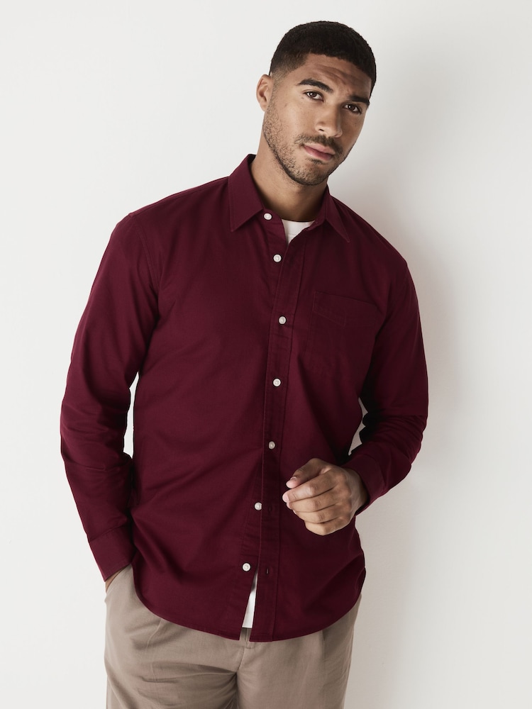 Burgundy Red Slim Fit Long Sleeve Oxford Shirt - Image 1 of 8