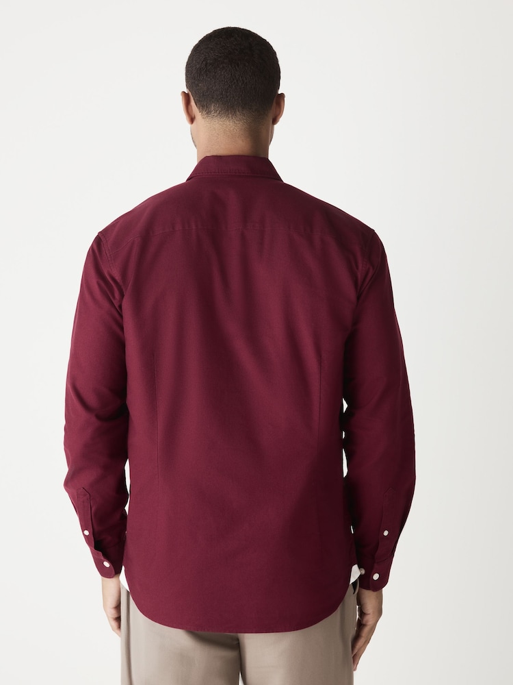 Burgundy Red Slim Fit Long Sleeve Oxford Shirt - Image 2 of 8