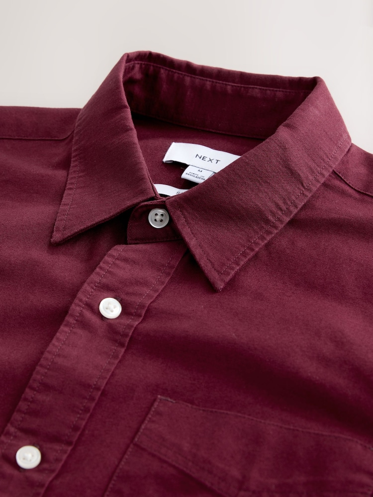 Burgundy Red Slim Fit Long Sleeve Oxford Shirt - Image 8 of 8
