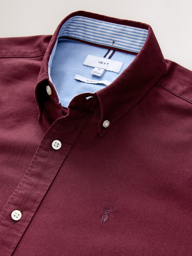 Burgundy Red Slim Fit Long Sleeve Oxford Shirt - Image 2 of 3