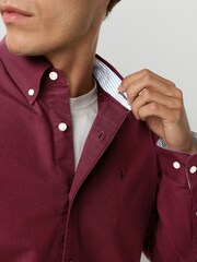 Burgundy Red Slim Fit Long Sleeve Oxford Shirt - Image 4 of 8