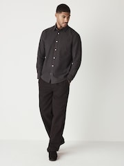 Charcoal Grey Regular Fit Long Sleeve Oxford Shirt - Image 3 of 8