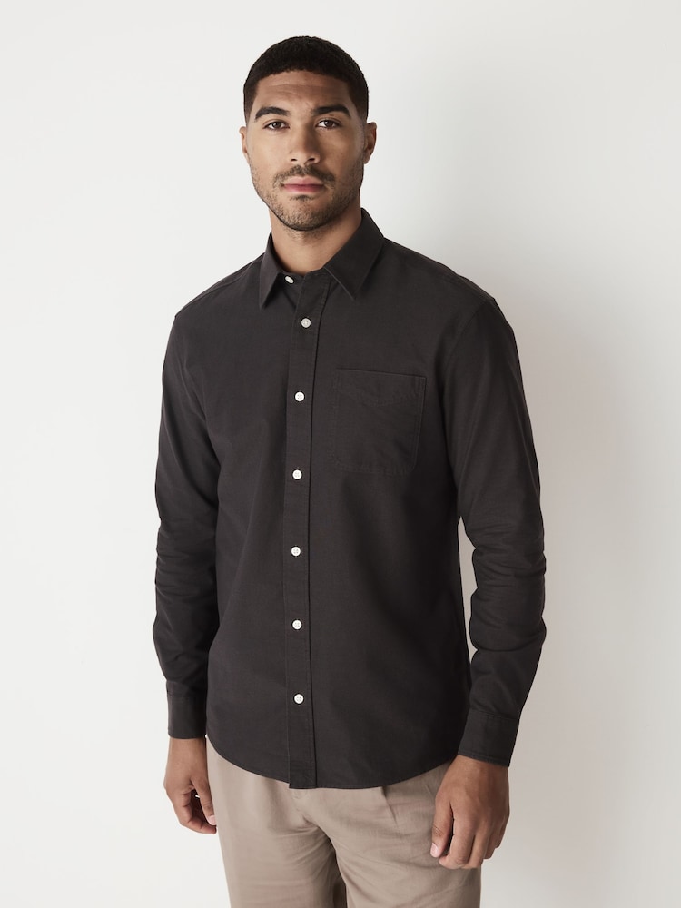 Charcoal Grey Slim Fit Long Sleeve Oxford Shirt - Image 1 of 8