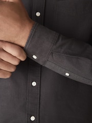 Charcoal Grey Slim Fit Long Sleeve Oxford Shirt - Image 5 of 8