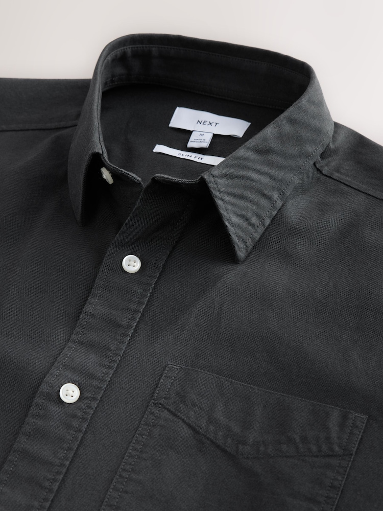 Charcoal Grey Slim Fit Long Sleeve Oxford Shirt - Image 8 of 8