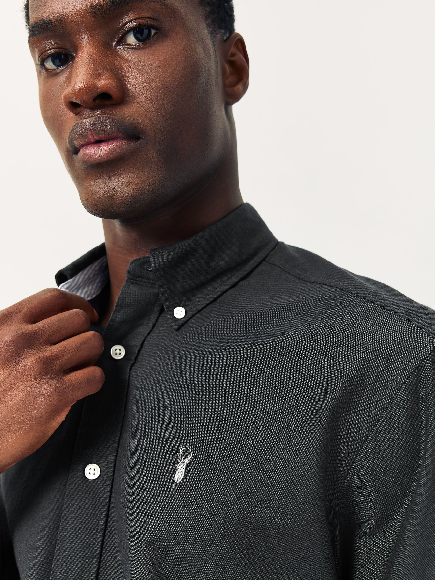 Buy Charcoal Grey Slim Fit Oxford Long Sleeve Shirt from the Next