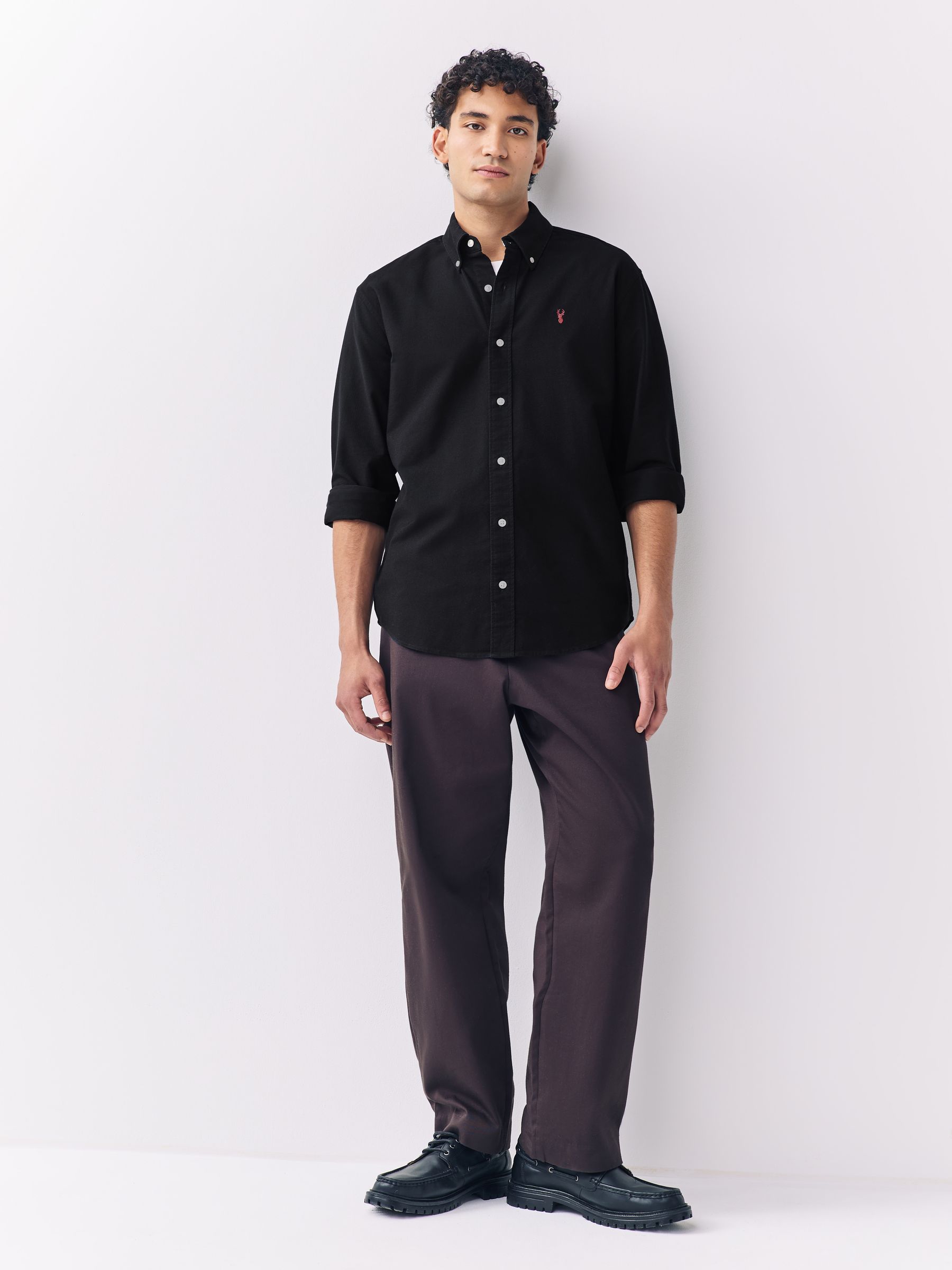 Buy Black Slim Fit Long Sleeve Oxford Shirt from Next Romania
