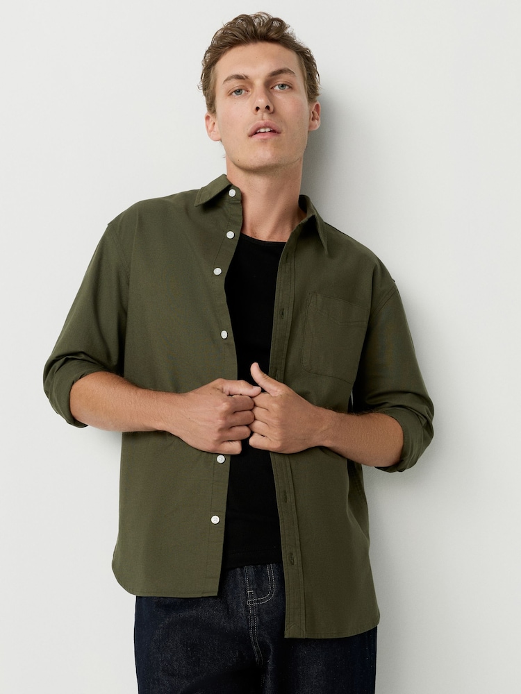 Dark Green Regular Fit Long Sleeve Oxford Shirt - Image 1 of 9