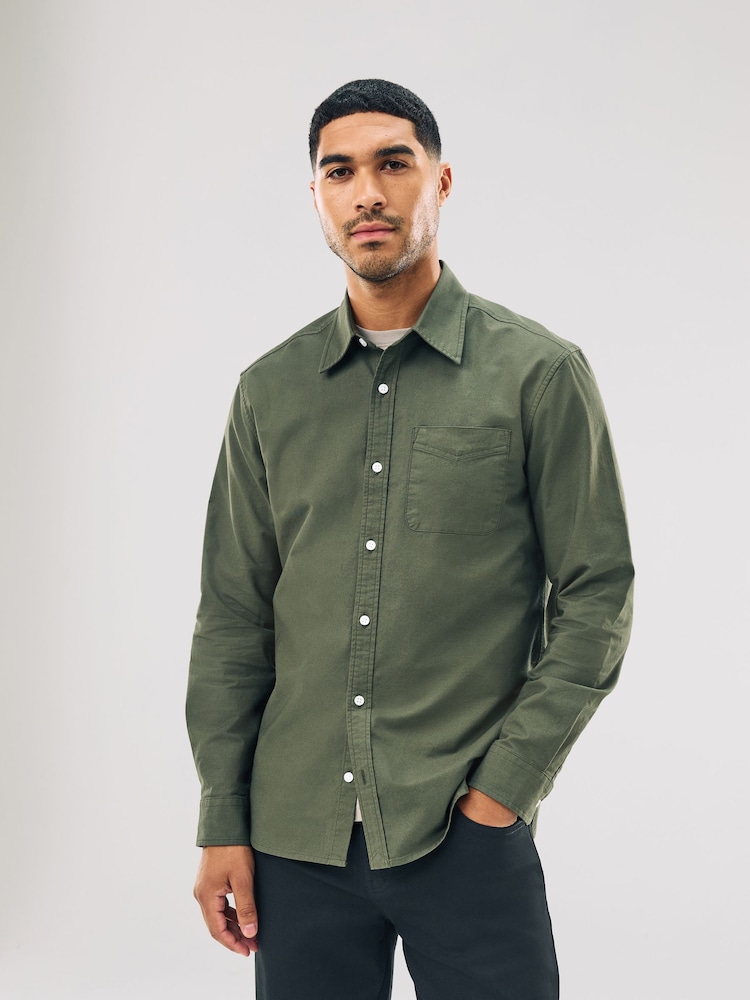 Dark Green Slim Fit Long Sleeve Oxford Shirt - Image 1 of 9