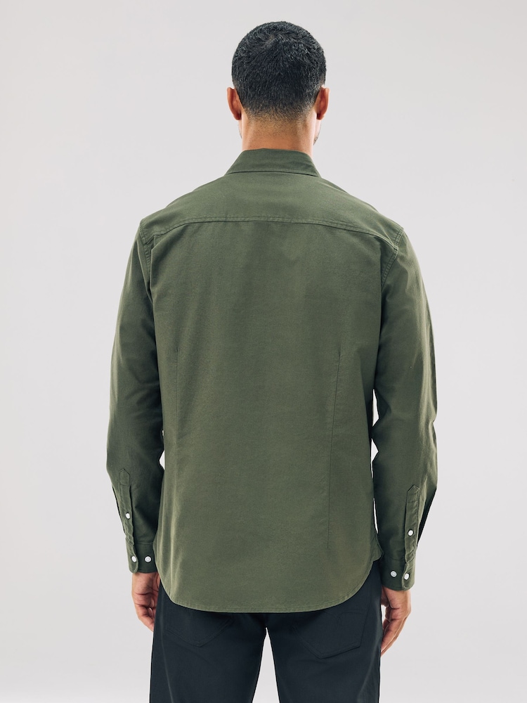 Dark Green Slim Fit Long Sleeve Oxford Shirt - Image 2 of 9