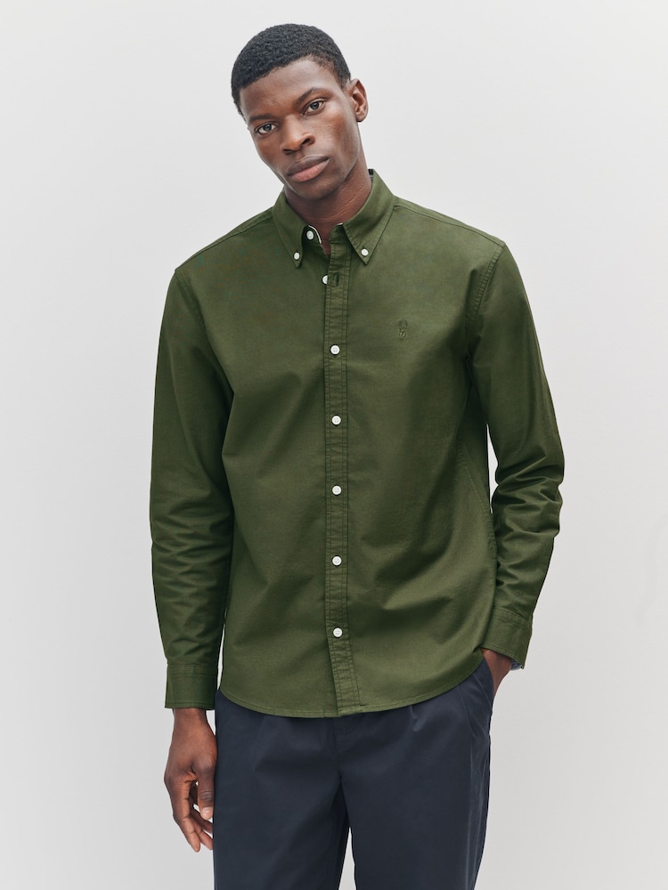 Dark Green Slim Fit Long Sleeve Oxford Shirt - Image 1 of 9