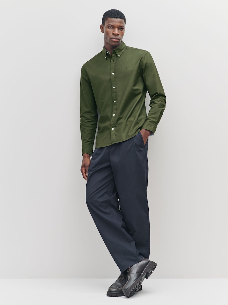 Dark Green Slim Fit Long Sleeve Oxford Shirt - Image 2 of 9