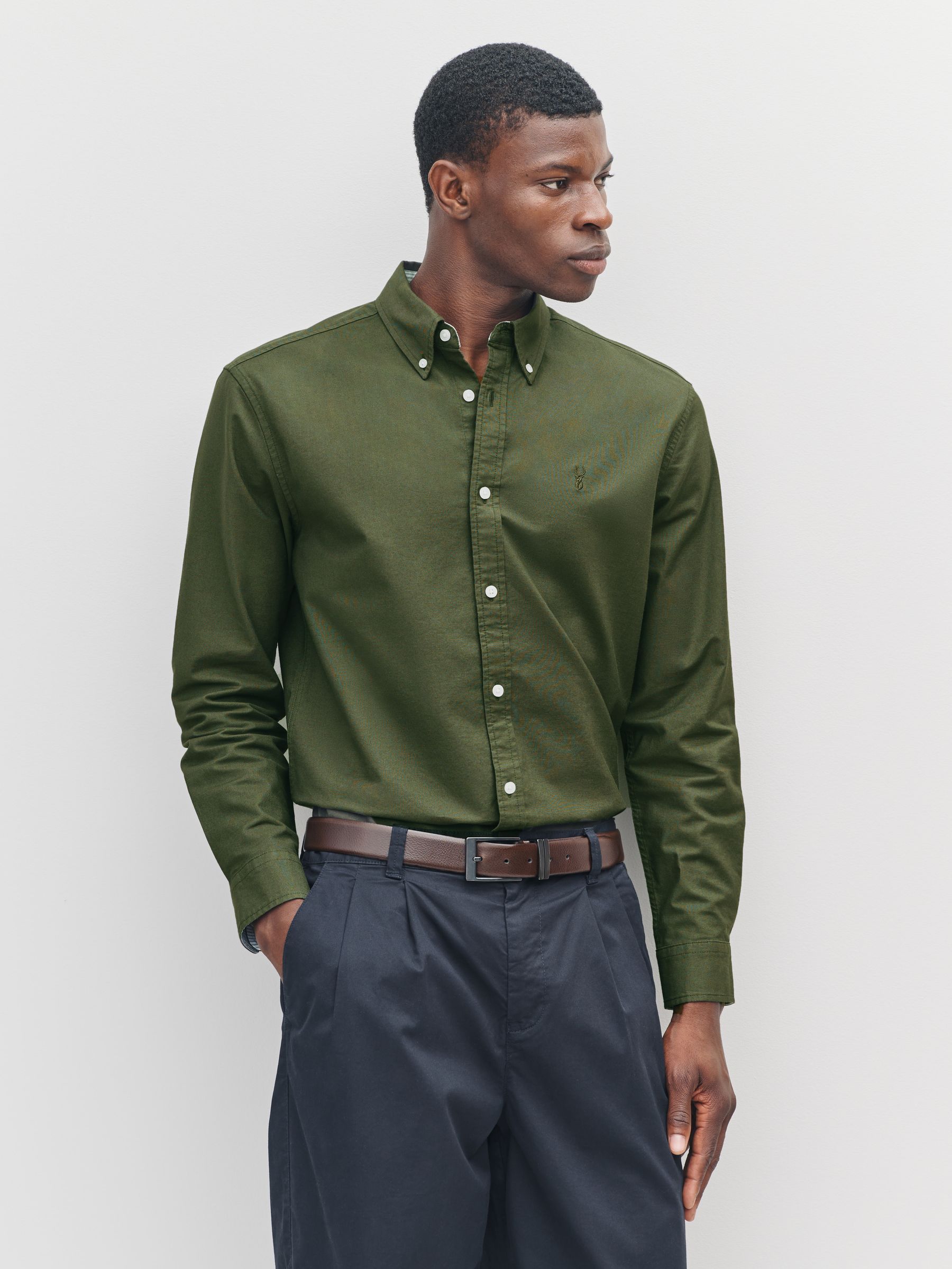 Buy Dark Green Slim Fit Long Sleeve Oxford Shirt from Next Oman