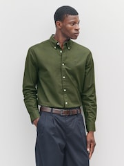 Dark Green Slim Fit Long Sleeve Oxford Shirt - Image 3 of 9