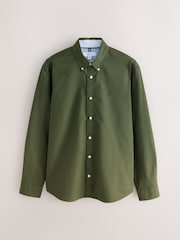 Dark Green Slim Fit Long Sleeve Oxford Shirt - Image 7 of 9