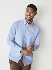 Light Blue Slim Fit Long Sleeve Oxford Shirt - Image 1 of 9