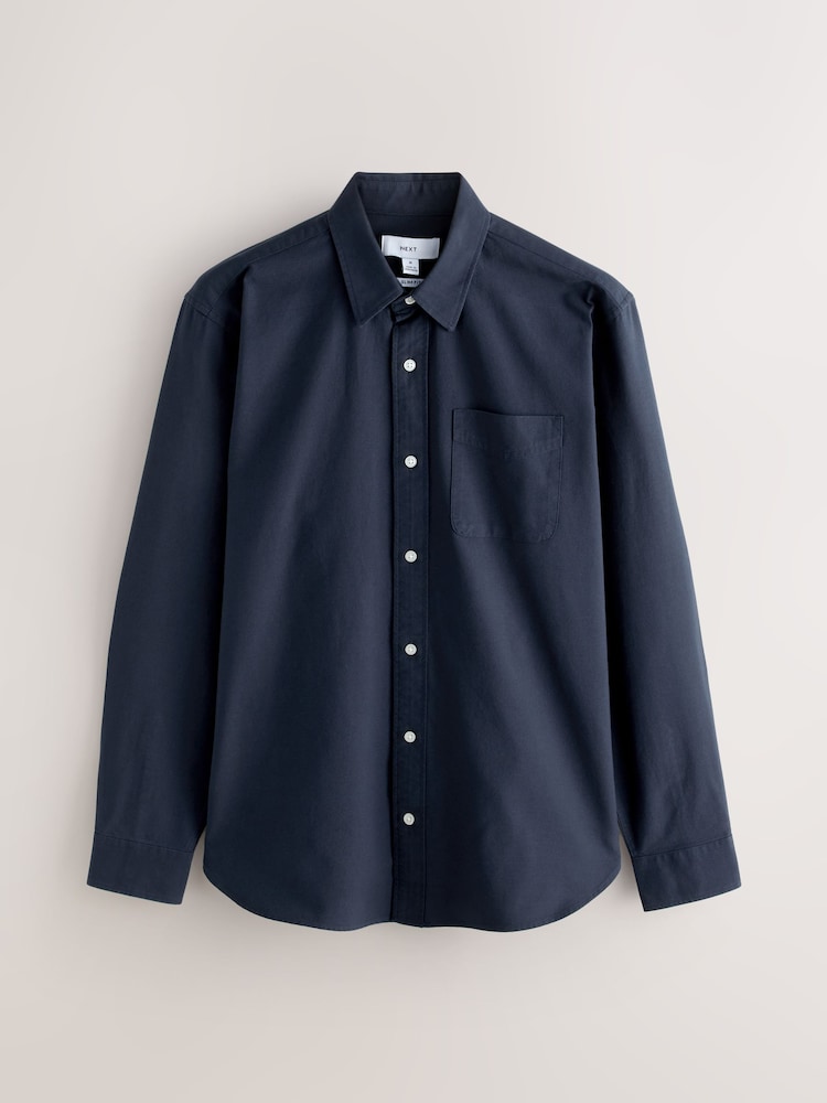 Navy Blue Slim Fit Long Sleeve Oxford Shirt - Image 1 of 3