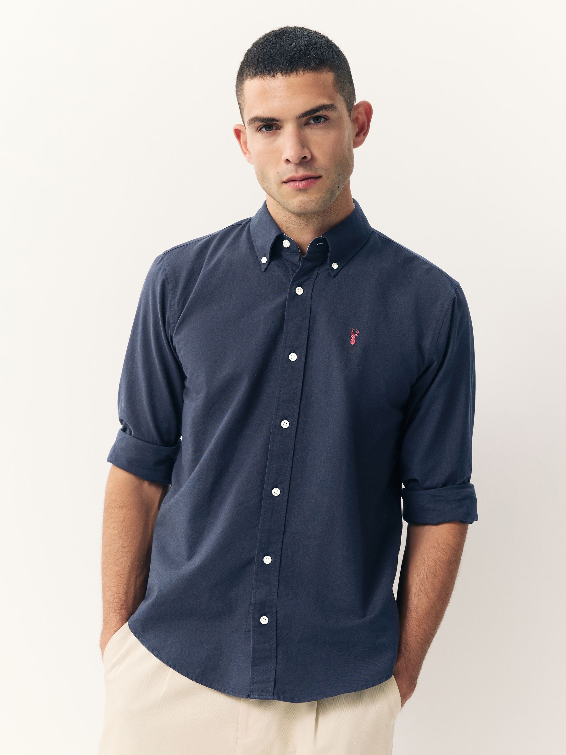 Buy Navy Blue Regular Fit Long Sleeve Oxford Shirt from the Next