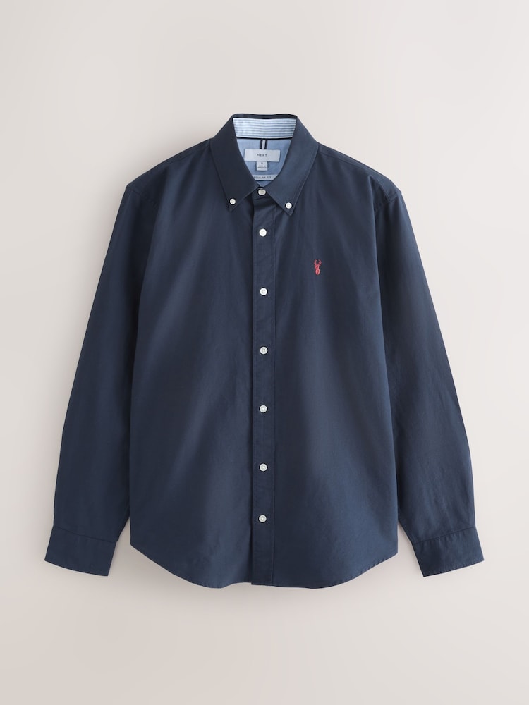 Navy Blue Regular Fit Long Sleeve Oxford Shirt - Image 1 of 3