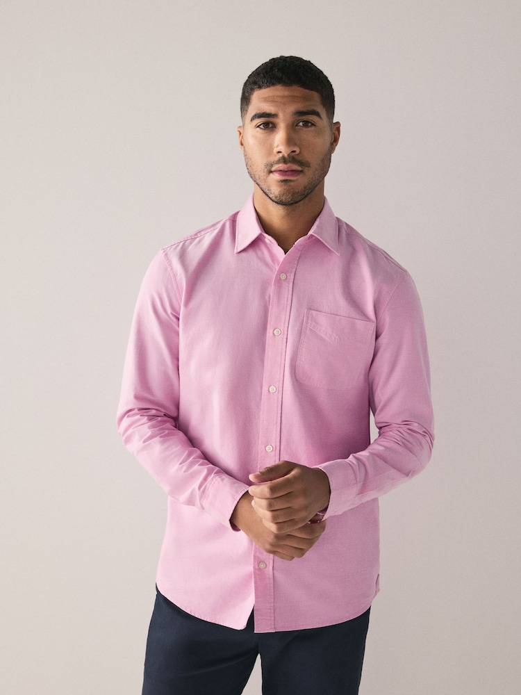Pink Slim Fit Long Sleeve Oxford Shirt - Image 1 of 8