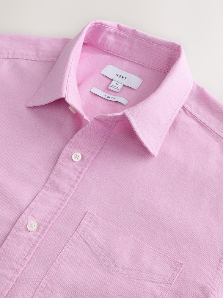 Pink Slim Fit Long Sleeve Oxford Shirt - Image 8 of 8