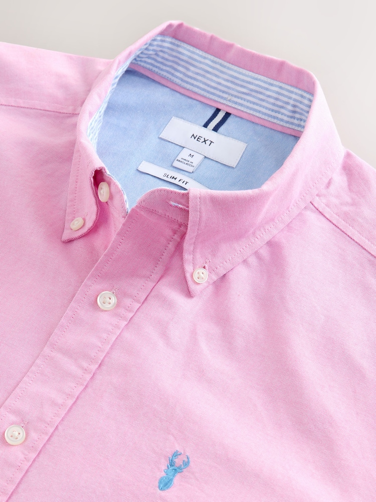Pink Slim Fit Long Sleeve Oxford Shirt - Image 8 of 8