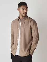 Stone Natural Slim Fit Long Sleeve Oxford Shirt - Image 1 of 9