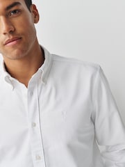 White Slim Fit Long Sleeve Oxford Shirt - Image 4 of 9