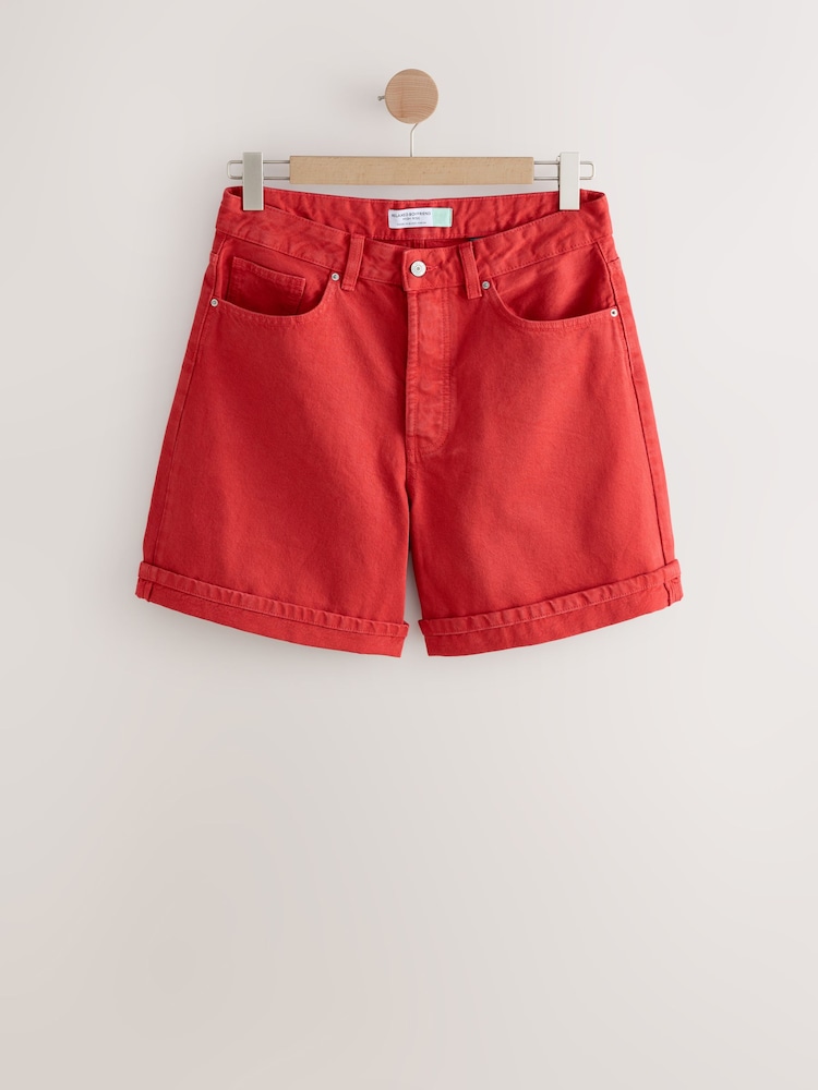 Red Hourglass Relaxed Turn up Denim 100% Cotton Shorts - Image 1 of 3