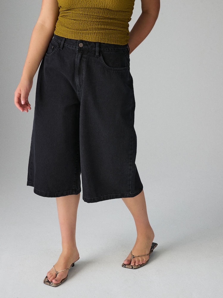 Washed Black Hourglass Longline Jorts Denim Shorts - Image 2 of 8