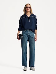 Rag & Bone Blue Relaxed Cotton Shea High Rise Straight Full Length Jeans - Image 1 of 6