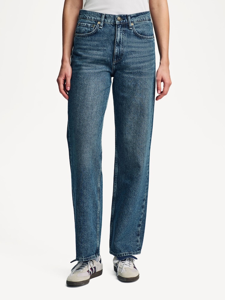 Rag & Bone Blue Relaxed Cotton Shea High Rise Straight Full Length Jeans - Image 2 of 6