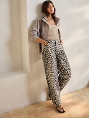 Leopard Print 100% Cotton Barrel Leg Jeans - Image 1 of 9