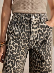 Leopard Print 100% Cotton Barrel Leg Jeans - Image 5 of 9