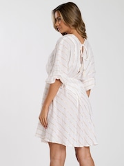 South Beach White V-Neck Sequin Metallic Stripe Mini Dress - Image 2 of 4