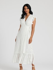 South Beach White Sequin Detail Wrap Midi Dress - Image 1 of 5