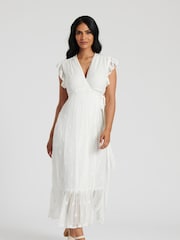 South Beach White Sequin Detail Wrap Midi Dress - Image 3 of 5