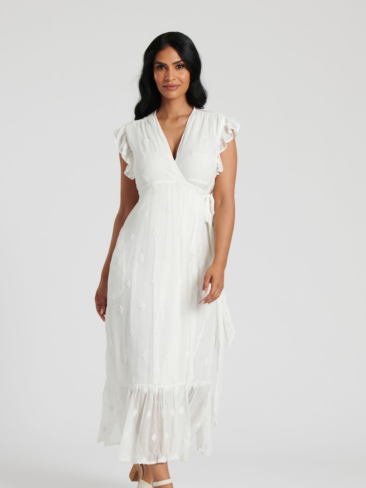 South Beach White Sequin Detail Wrap Midi Dress - Image 3 of 5