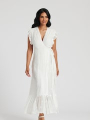South Beach White Sequin Detail Wrap Midi Dress - Image 4 of 5