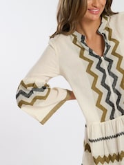 South Beach Green Jacquard Drop Hem Tiered 100% Cotton Mini Dress - Image 4 of 4