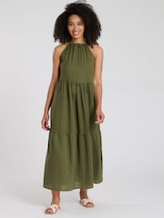 South Beach Tie Front Textured 100% Cotton Midi Dress - Изображение 1 из 4