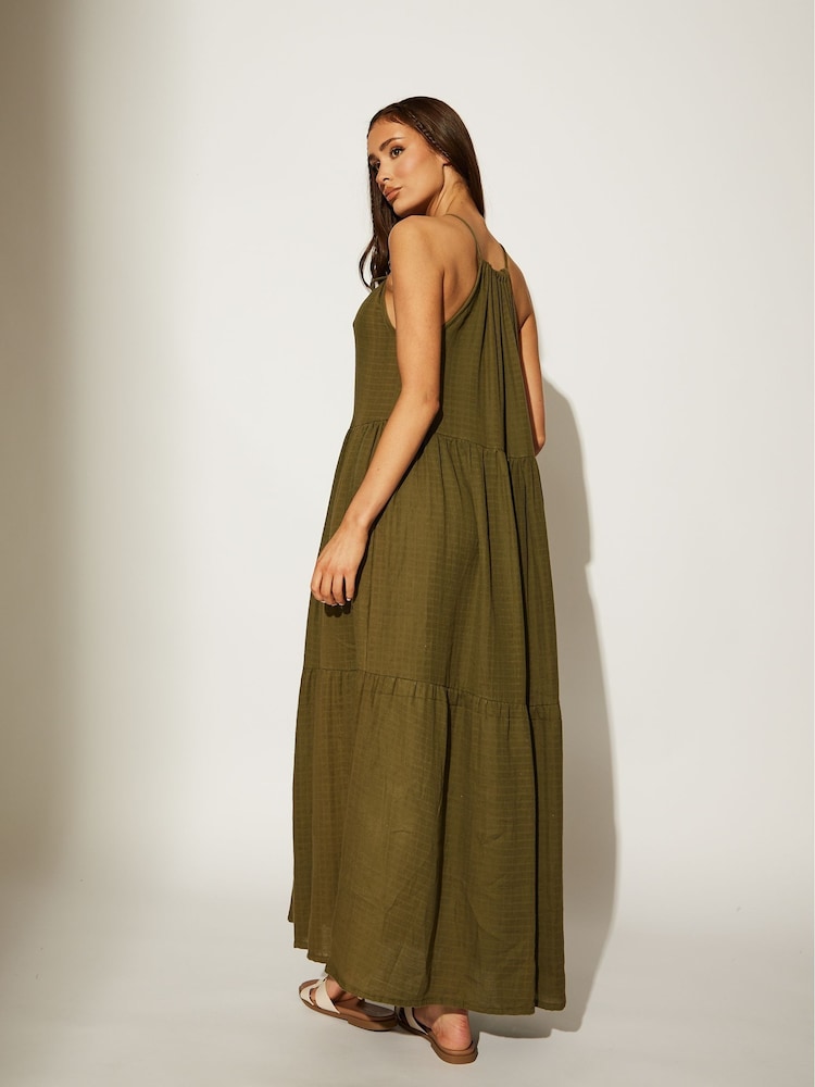 South Beach Green Tie Front Textured 100% Cotton Midi Dress - Image 2 of 4 South Beach Green Tie Front Textured 100% Cotton Midi Dress - Image 2 of 4